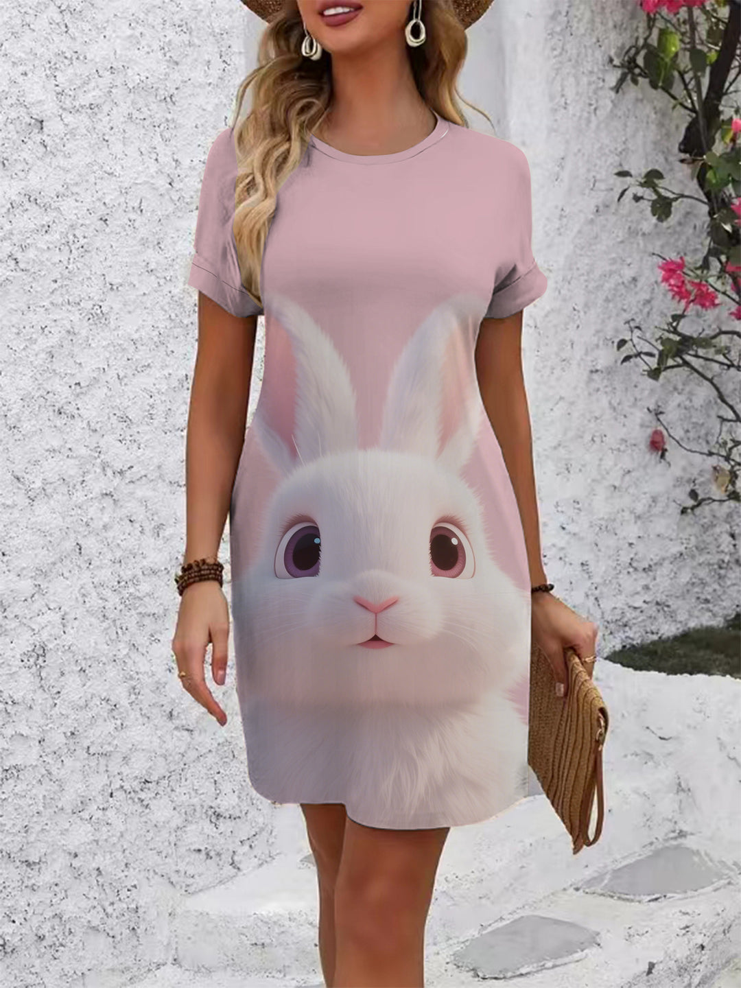 Dame T-Shirt Kjole med kreativt trykdesign Skovae