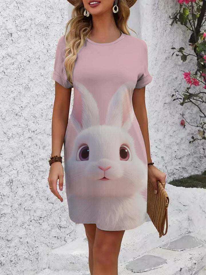Dame T-Shirt Kjole med kreativt trykdesign Skovae