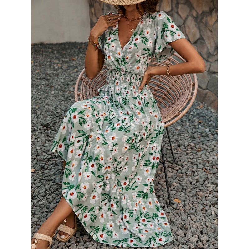 Femme Floral Print Maxi Kjole med Flæsekanter Stilla