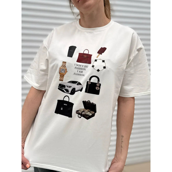 Dame T-Shirt med kreativt mode-motiv og bemærkelsesværdigt tryk Stilla