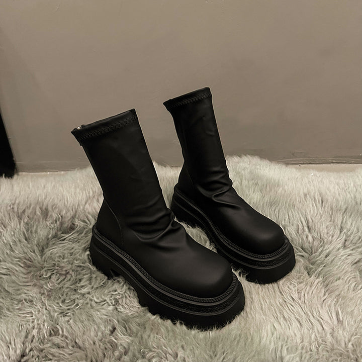 Femme Chunky Platform Ankeltøvler med dekorative sømme Stilla