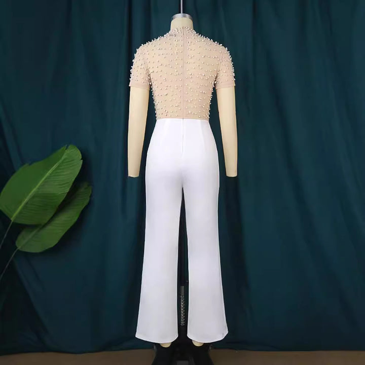 Dame elegant jumpsuit med glimrende perle detaljer Skovae