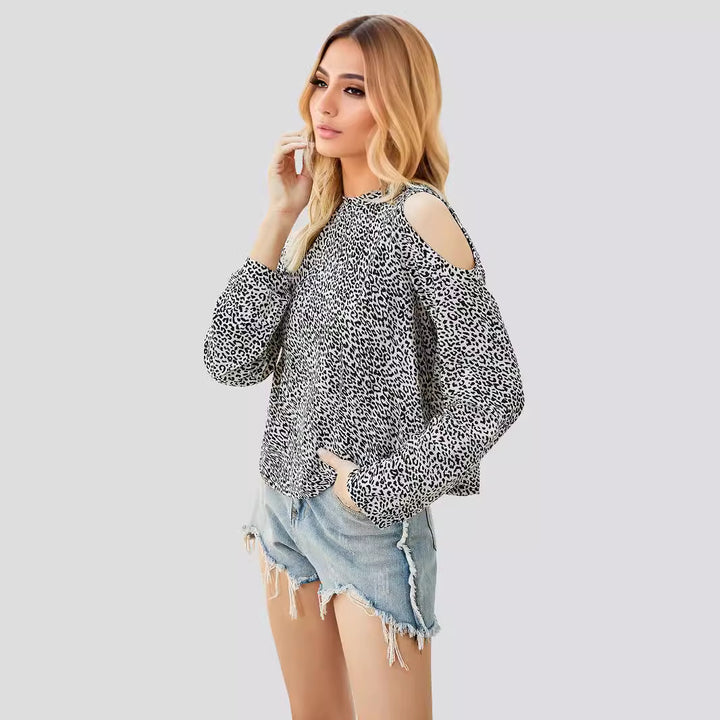 Damer Elegant top med kolde skuldre og dyreprint Stilla