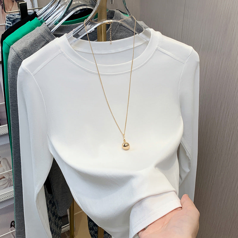 Dame Elegant og tætsiddende Langærmet T-shirt med Rundhalsetud Stilla