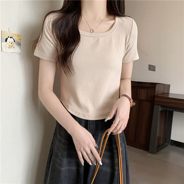 Femme Ribbede Korte T-Shirt Stilla