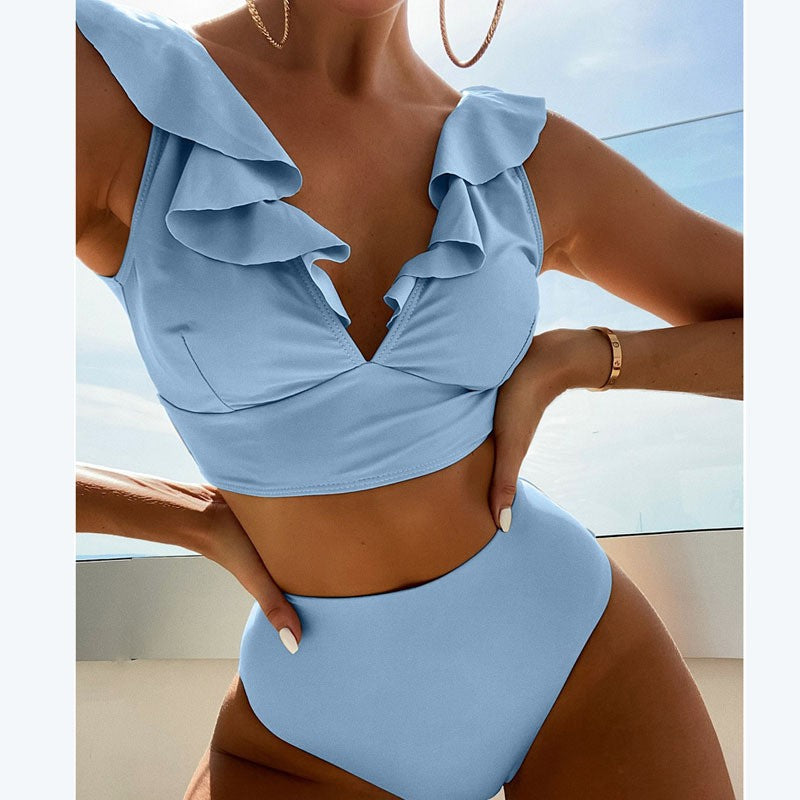 Dame Crop-Top Bikini med voluminøse flæsedetaljer Skovae