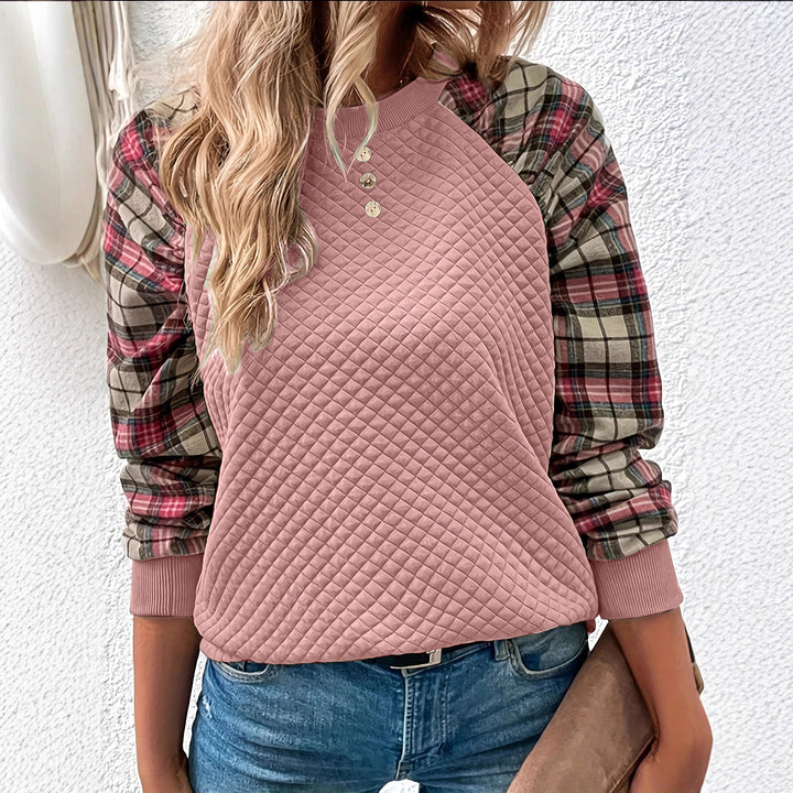 Kvinders sweatshirt med gitterstruktur og ternede ærmer Stilla