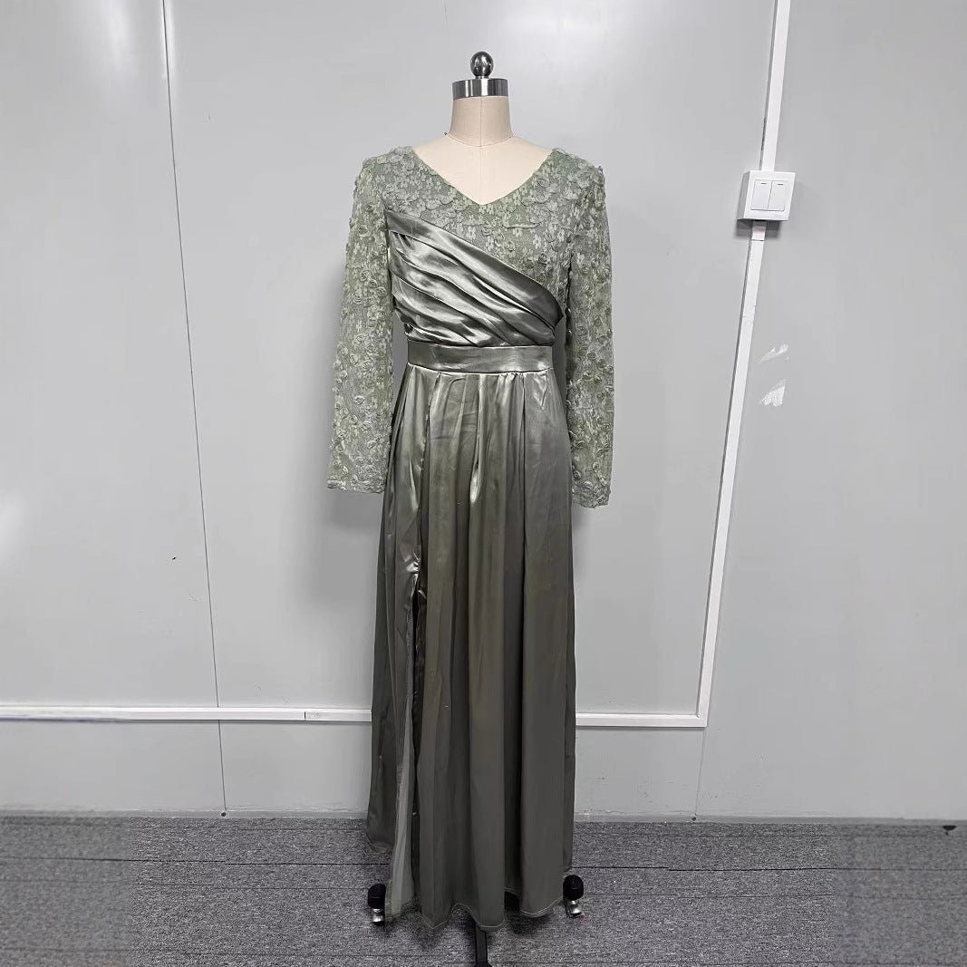 Dame Elegant aftenkjole med skinnende overdel og sideslits Stilla
