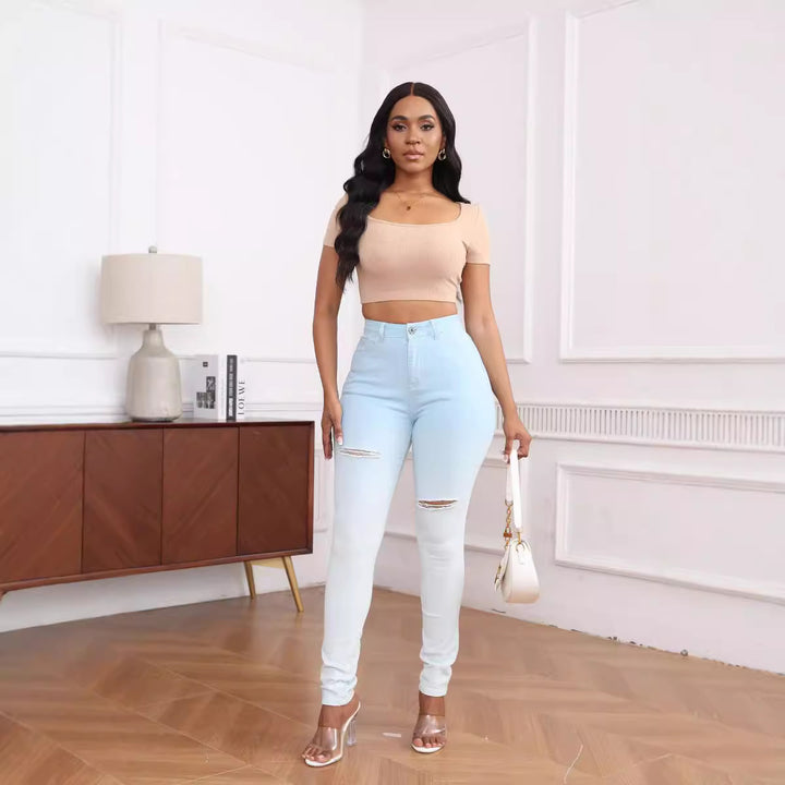 Dame Høj taljeret Skinny Jeans med moderne Ripped-detaljer og komfortabel Stretch Stilla