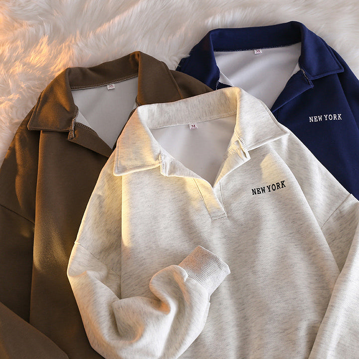 Femme Cropet Polo Sweatshirt med broderet detalje Stilla