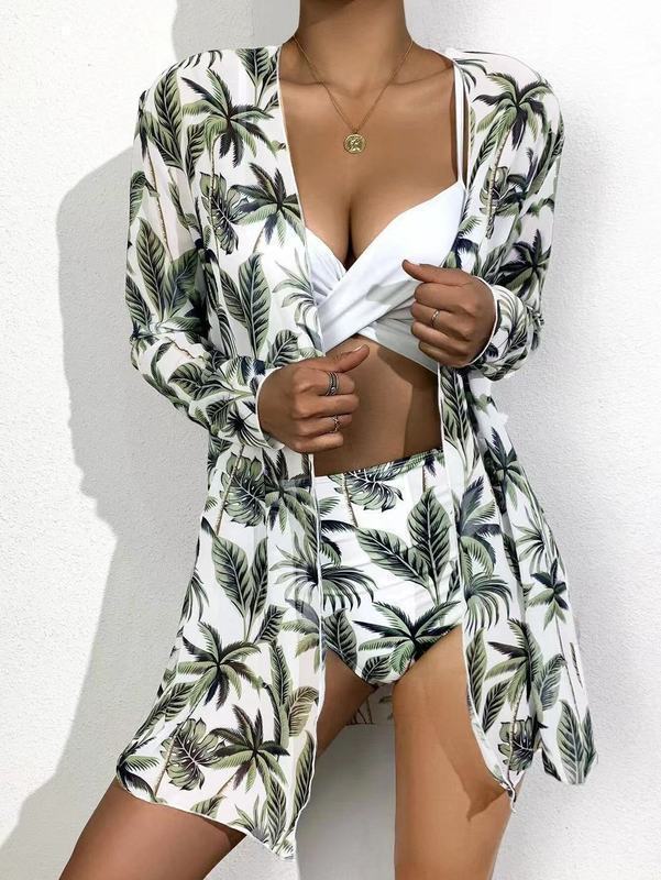 Dame Strandkimono med blomsterdesign og transparente ærmer Skovae