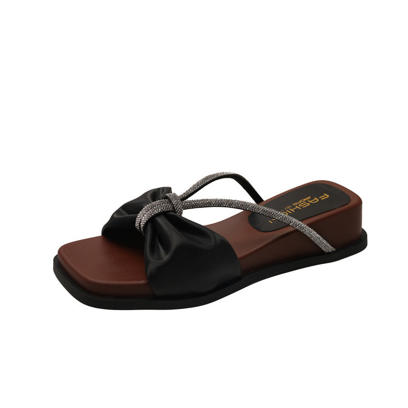 Dame Stilige Flade Slide Sandaler med Sløjfe-Detalje Stilla