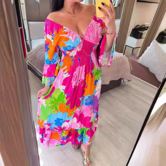 Stilla | Plus Size Fe V hals Blomsterkjole
