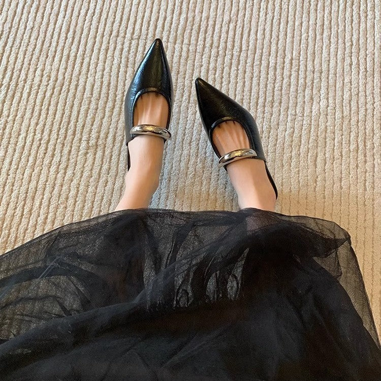 Dame elegant spids tå blokhæl mules med dekorativ rem Stilla