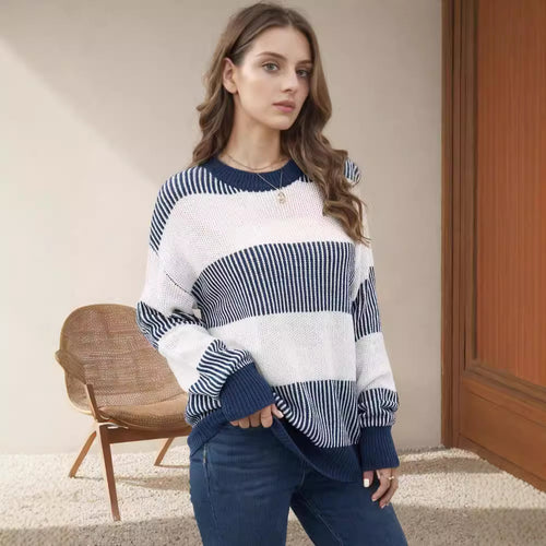 Damer casual strikket sweater med brede striber og løs pasform Stilla