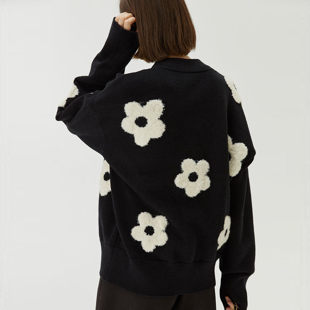Femme Struktureret Blomsterstrikket Cardigan Stilla
