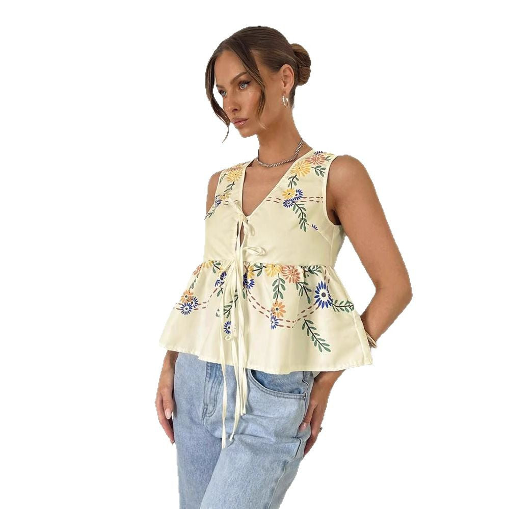 Dame bluse top med blomster mønster Stilla