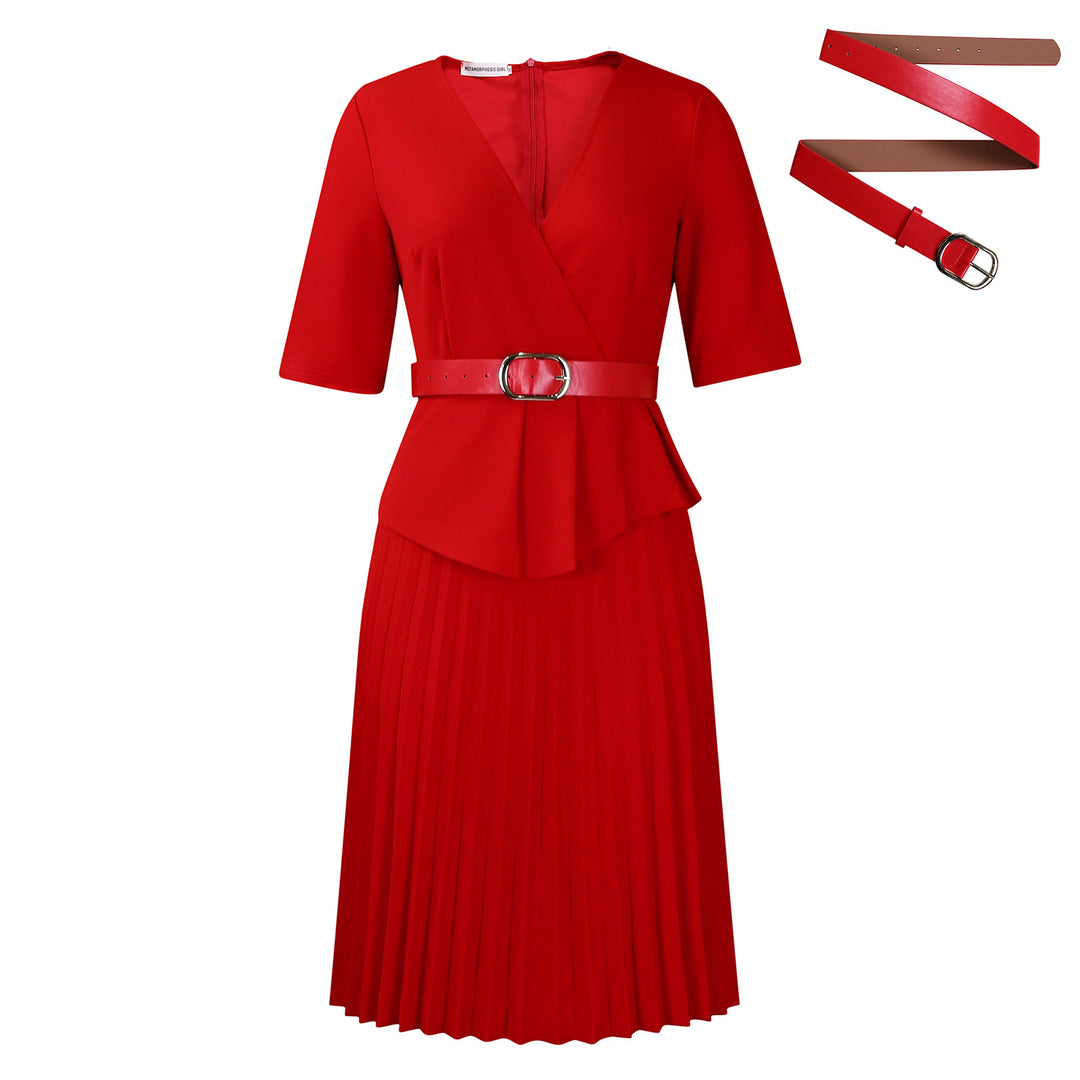 Dame Plisseret Kjole med elegant peplum Form og aftagelig Belte Stilla
