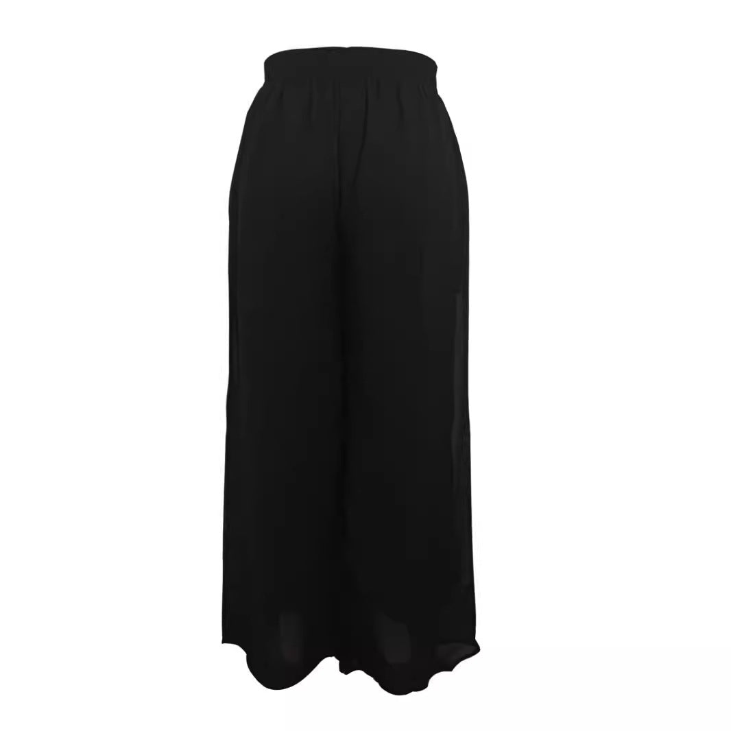 Dame Løst skåret chiffon-bukser med elastisk taljebånd og høje sidelommer Skovae