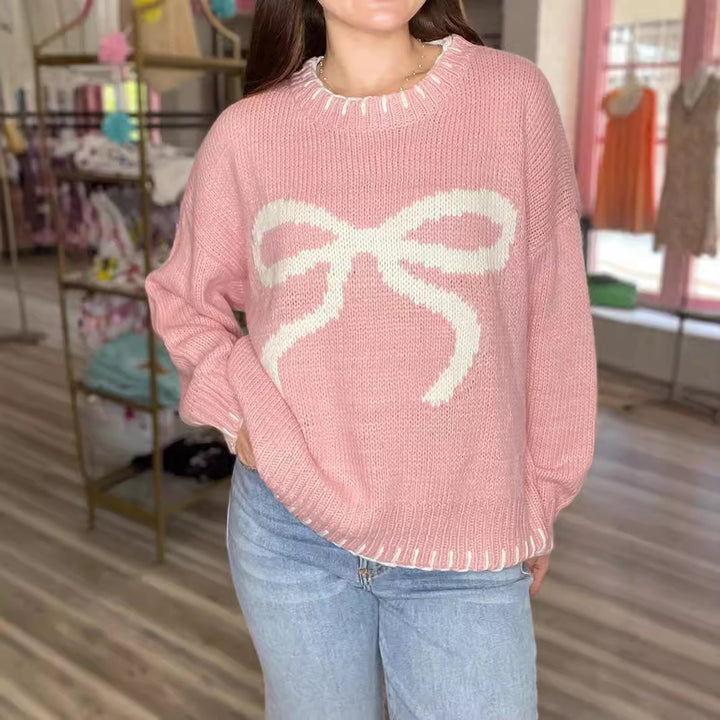 Kvindernes afslappede sweater med kunstnerisk sløjfemønster Stilla