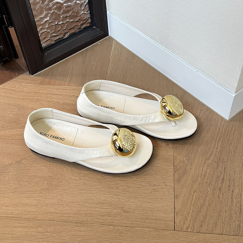 Dame elegante Slip-On Ballerina-pumps med dekorative metalliske accenter Stilla