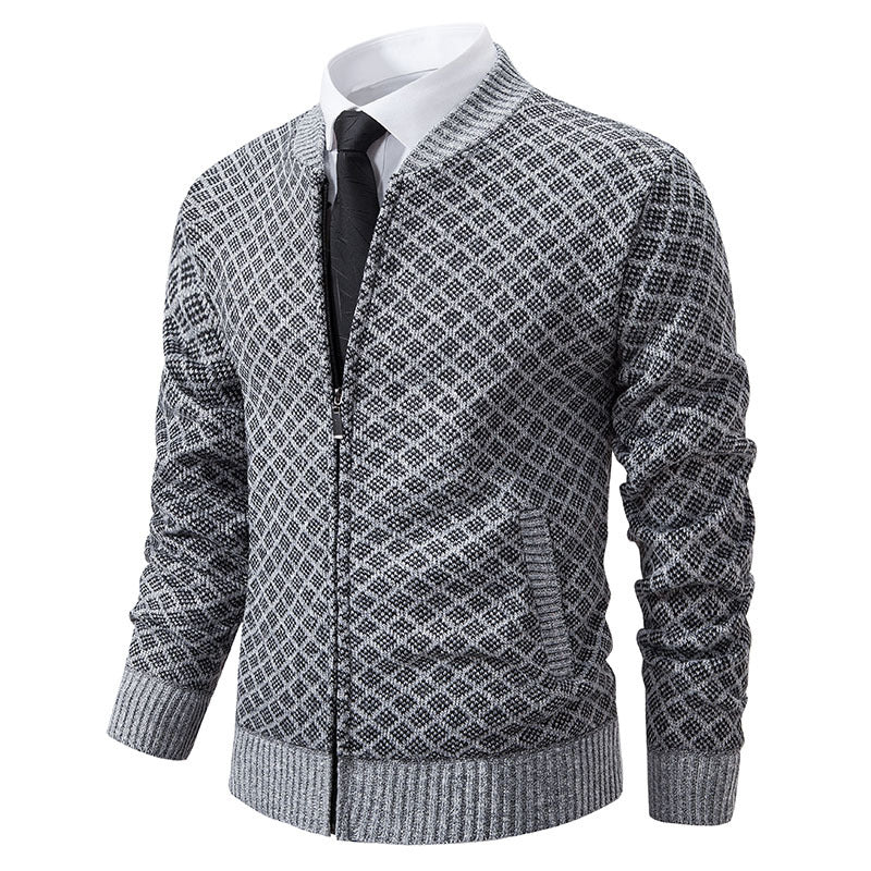 Herrer struktureret diamant-strik zip-up cardigan Stilla