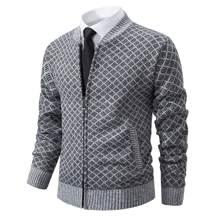 Herrer struktureret diamant-strik zip-up cardigan Stilla