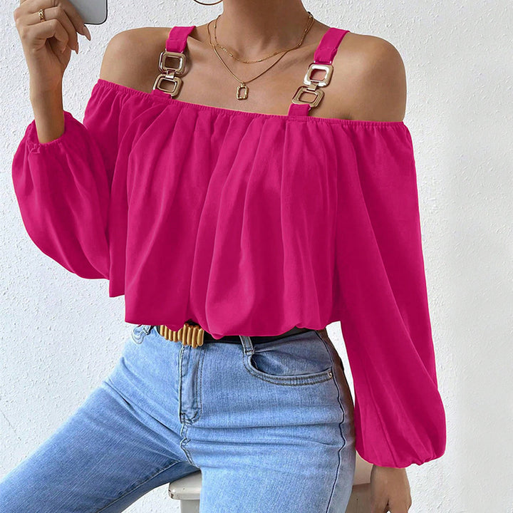 Kvinders off-shoulder bluse med dekorative stropper og elegant rynkning Stilla