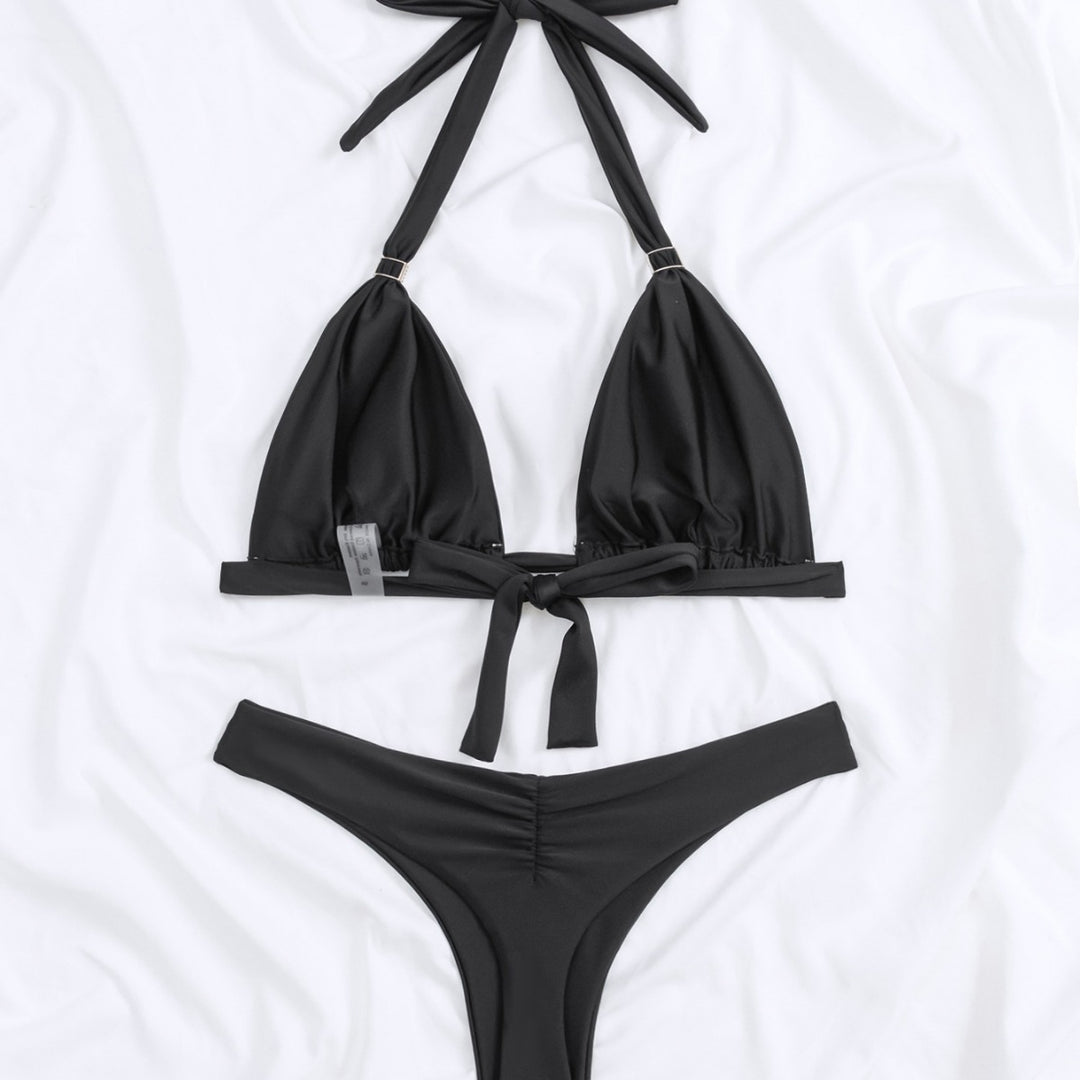 Dame Triangel-Bikini med elegant metalspænde og høj benudskæring Skovae