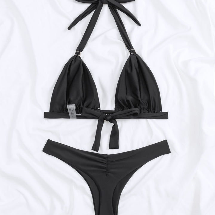 Dame Triangel-Bikini med elegant metalspænde og høj benudskæring Skovae