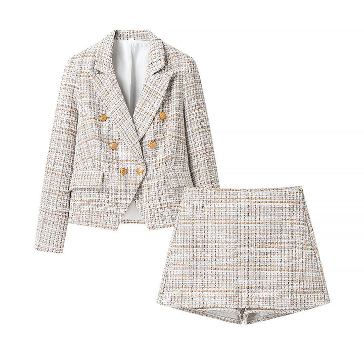 Dame Tweed Blazer-sæt med dobbelt knaplukning og elegant pasform Stilla