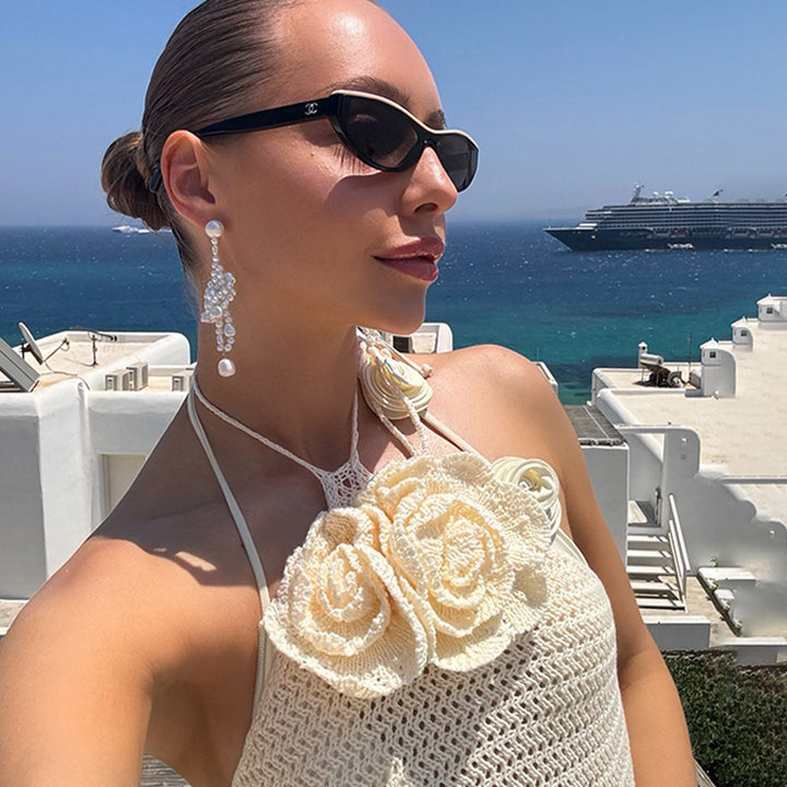 Dame elegant hæklede strandensemble med blomsteraccenter Skovae