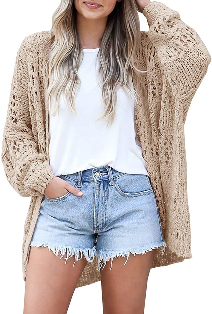 Dame let strikket cardigan med luftig netdesign Stilla