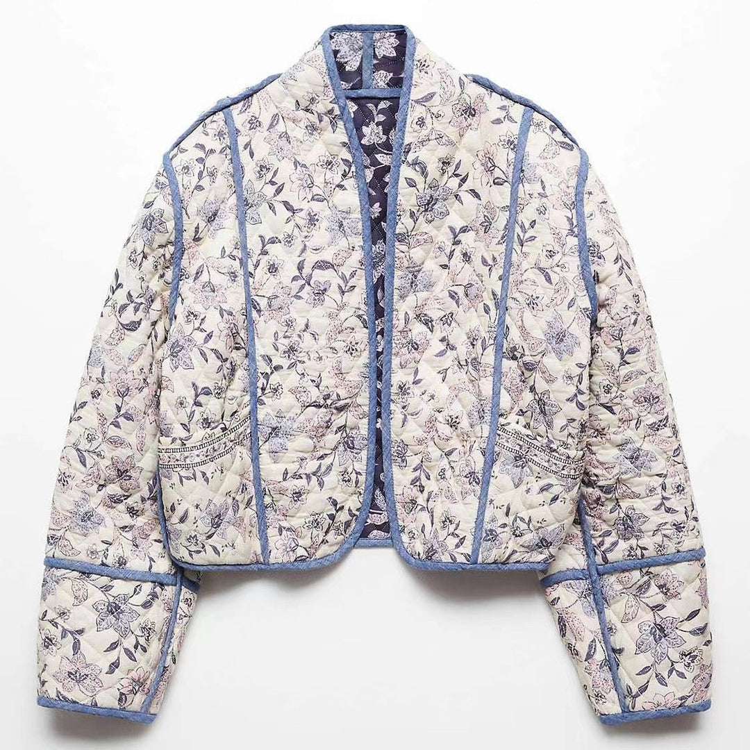 Dame quiltet blousonjakke med blomstermønster og moderne accenter Stilla