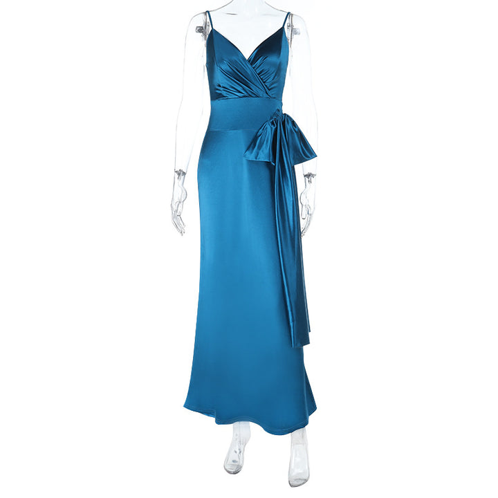 Damernes elegante aften kjole med chiffon sløjfe Skovae