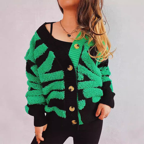 Kvinders fashionable cardigan med grafisk mønster og luksuriøse knapper Stilla