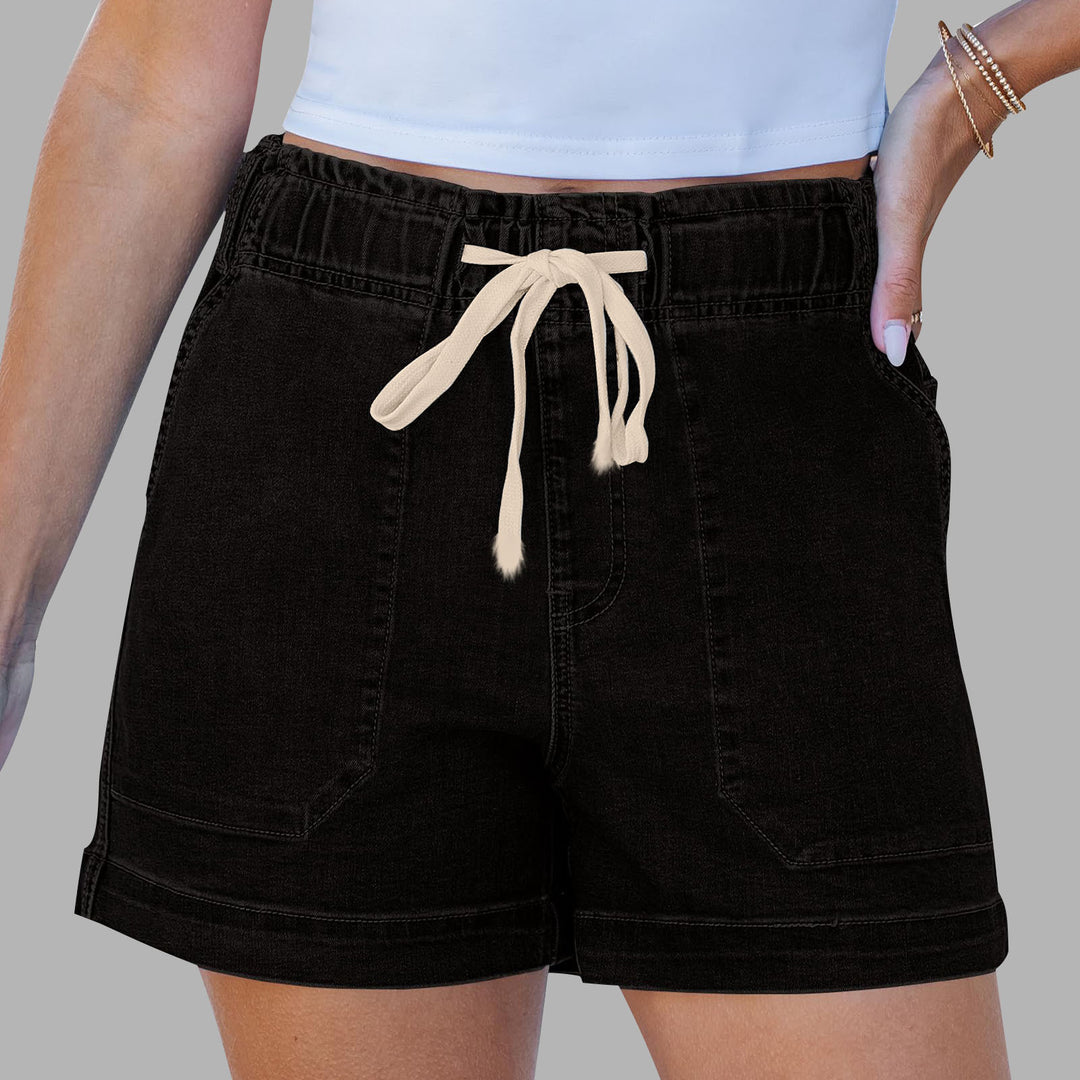 Dame behagelige Denim-shorts med elastik og praktiske lommer Skovae