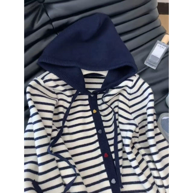 Dame hoodie cardigan med stribet design Stilla