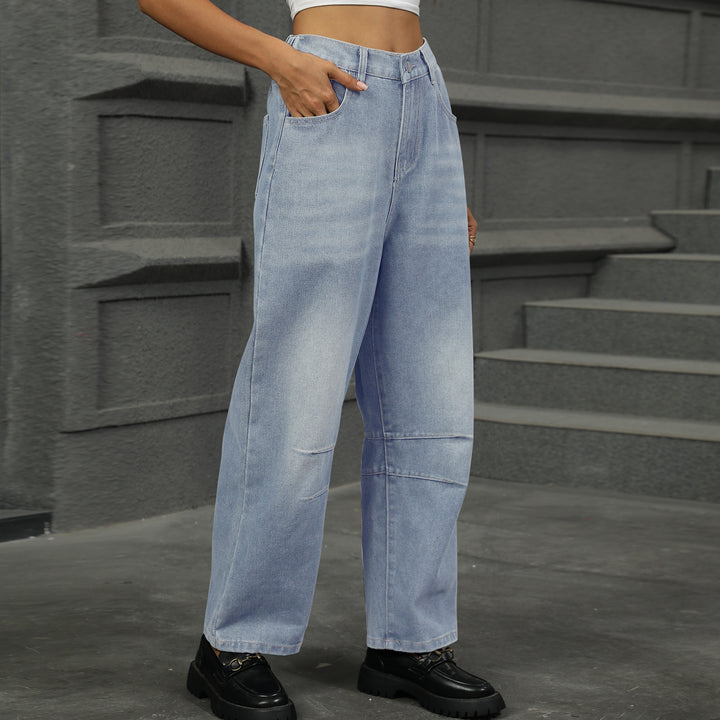 Dame løse høj talje jeans med bred ben og lommer Stilla
