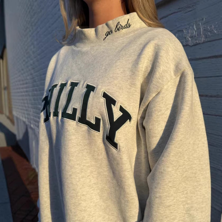 Kvinders oversized sweatshirt med trendy bogstaver Stilla