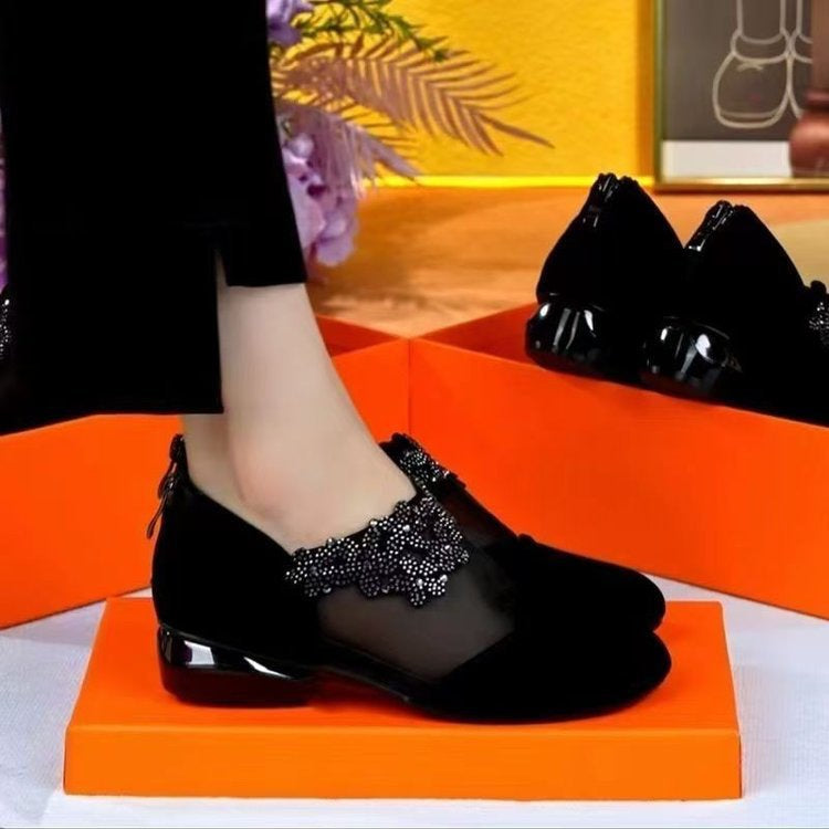 Dame elegante mules med transparent netdesign og glitrende perleaccentuer Stilla