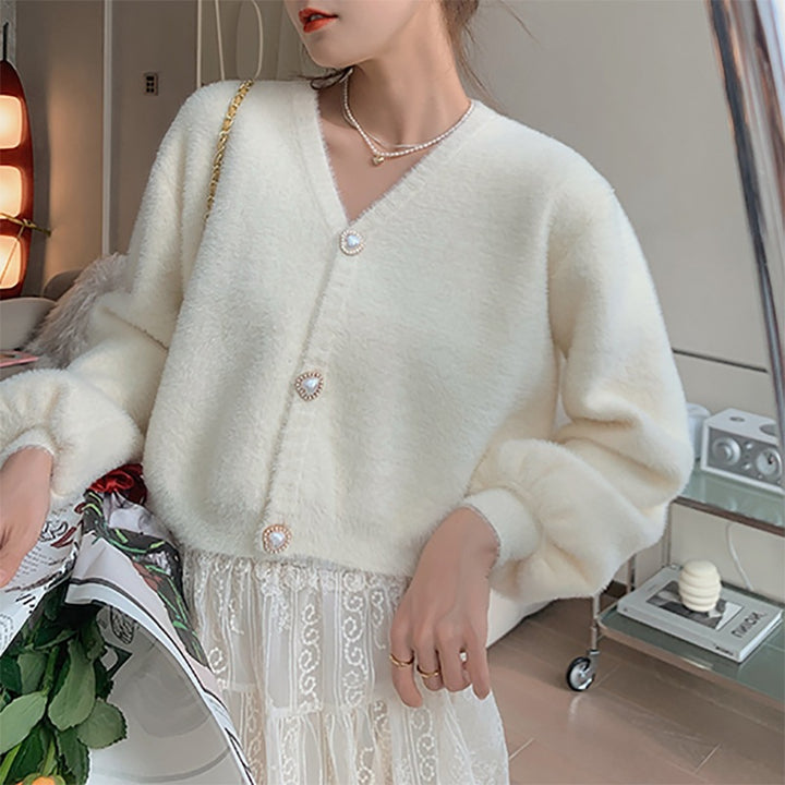 Kvinders legesyge V-hals cardigan med hjerteformede knapper Stilla