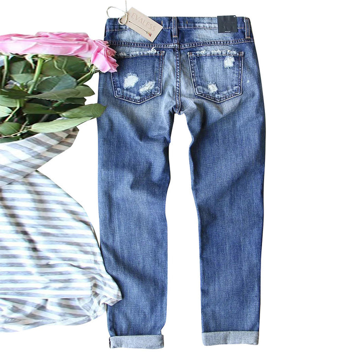 Dame Ripped Jeans med unikke applikationer og trendy design Stilla