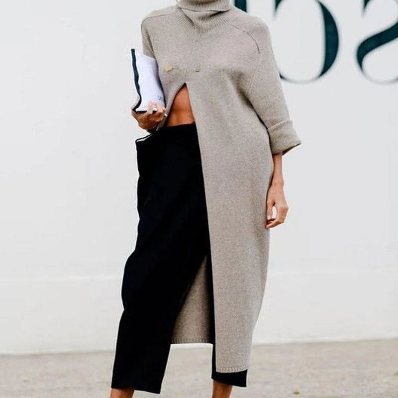 Dame elegant oversized cashmere frakke med rullekrave og asymmetrisk snit Stilla