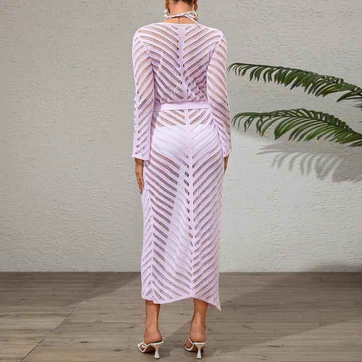 Dame Elegant Gennemsigtig Stribet Strand Overgangsfrakke Stilla