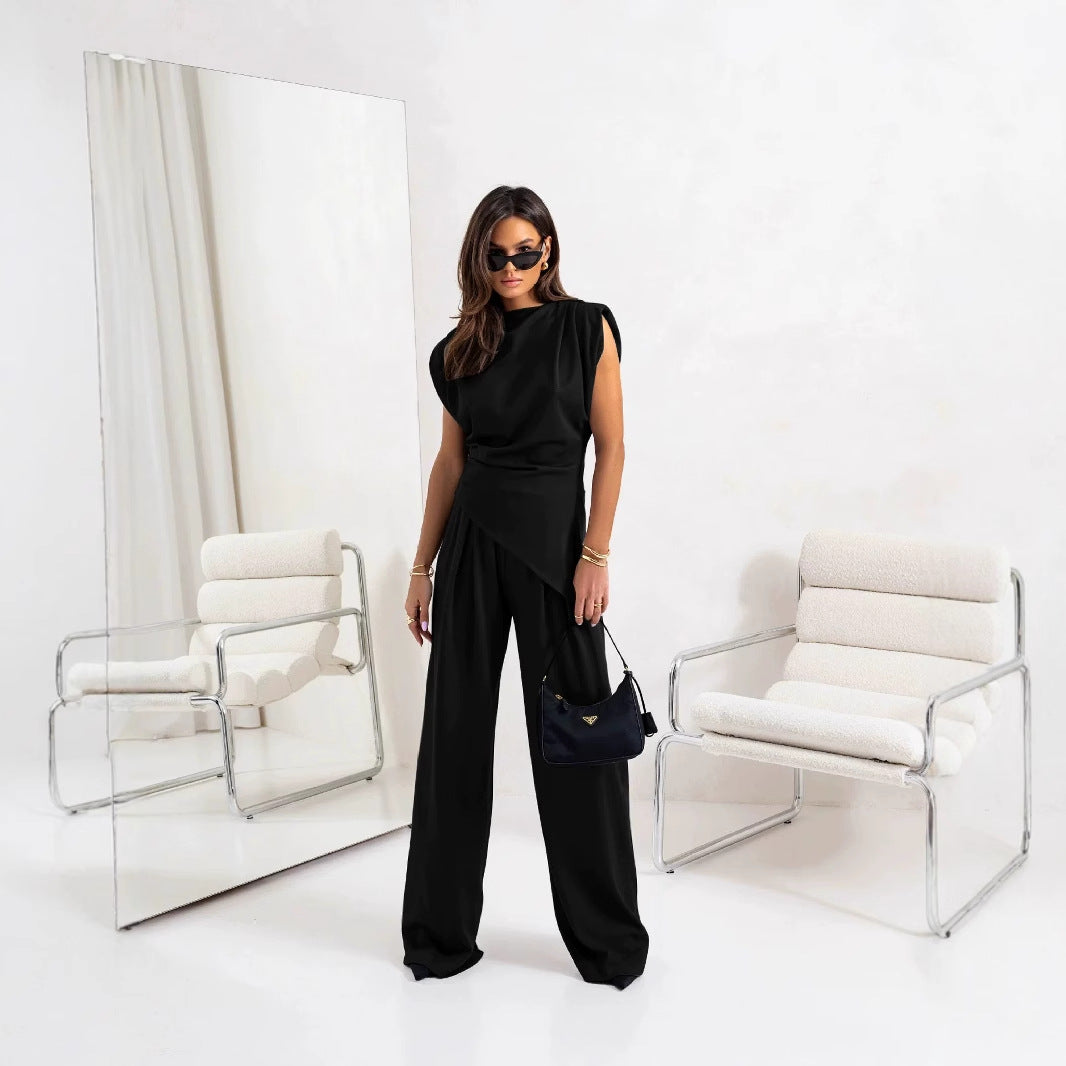 Dame Elegant overall-sæt med asymmetrisk design og brede ben Stilla