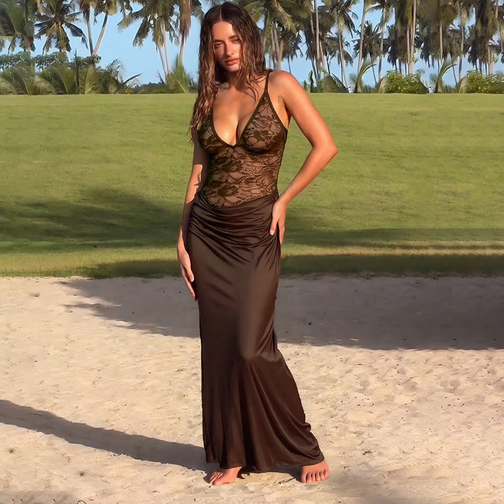 Damen Maxikleid mit Spitzenoberteil Skovae