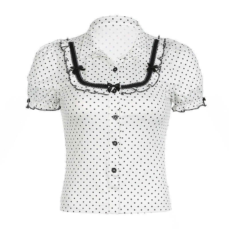 Dame Vintage Polka Dot Bluse med Puffærmer Skovae