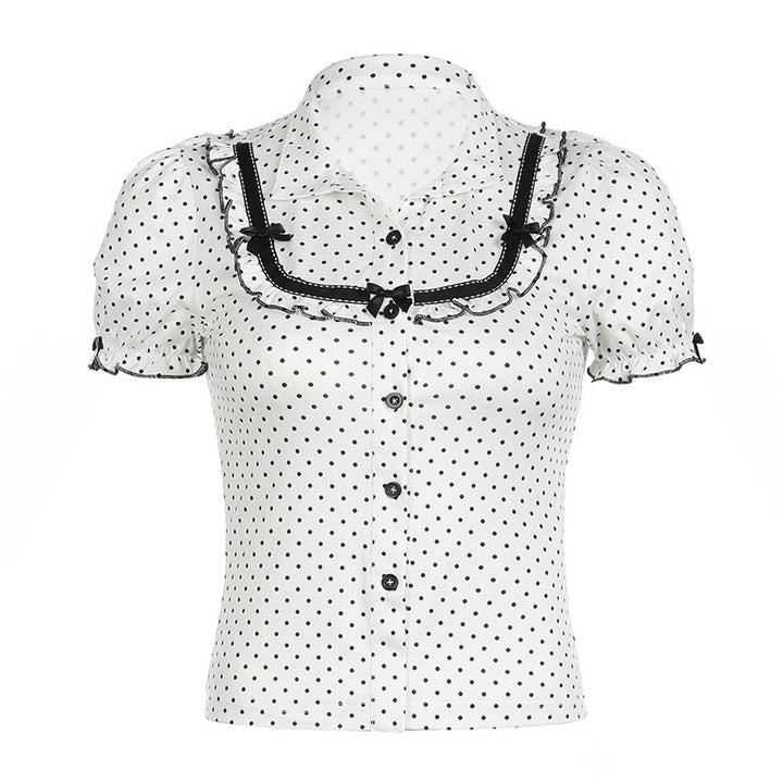 Dame Vintage Polka Dot Bluse med Puffærmer Skovae