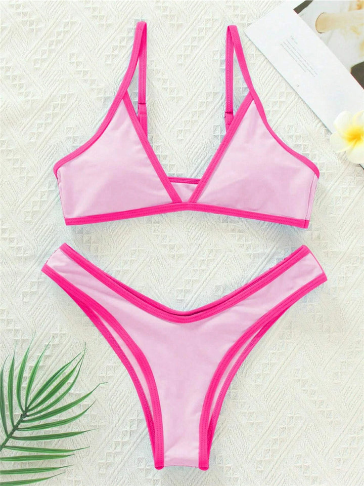 Dame Triangle Bikini Sæt med Kontrastbånd Stilla